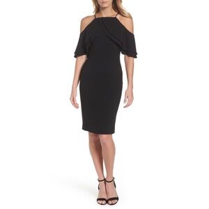 Eliza J Double Ruffle Cold Shoulder Cocktail Dress Black